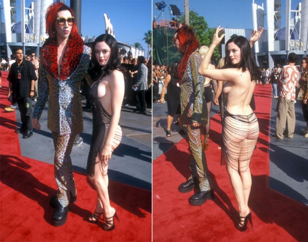 Jaws hit the floor when Rose McGowan arrived practically naked in 1998 wearing a transparent chain-link, string thing.